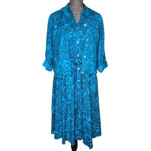 Ruby Rd Dress Set Womens Sz 6 Blue Tropical Linen Blend Midi Blazer 2 Pc Resort